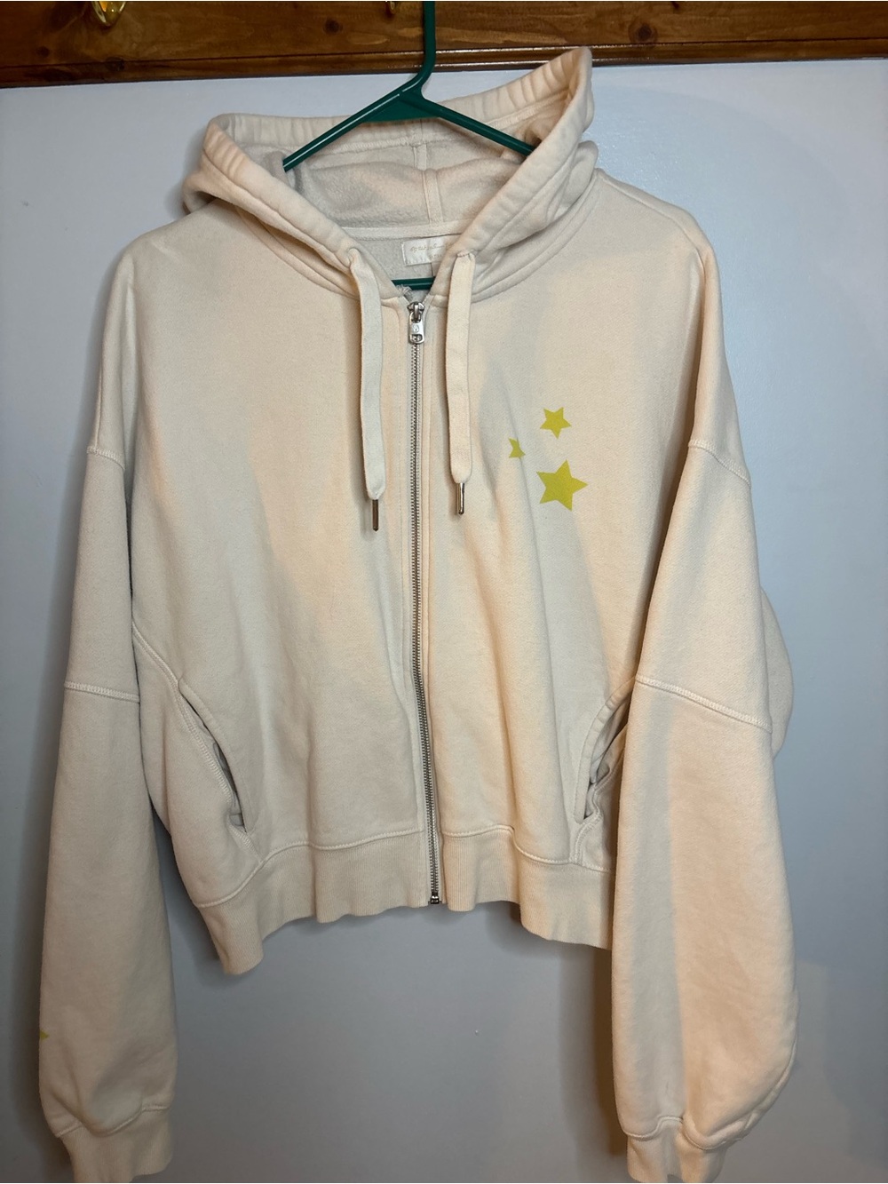 Spiritual Gangster Cream Zip-Up Hoodie with Gold Logo